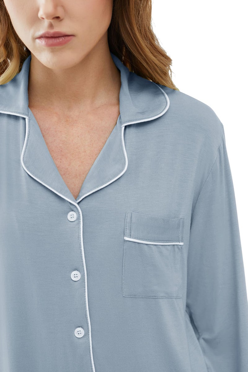 Joyaria Womens Bamboo Viscose Button Down/Up Pajama/Pj/Sleep Sets Sleepwear(Dusty Blue, Large) - Image 5